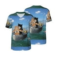 thumbnail image 2 of Easygdp Two Brave Cats Are Floating On The Sea Iceberg Men's Muscle T-Shirt Men's Baseball Short Sleeves, for Gym Workout Athletic with Button - 4X-Large, 2 of 9
