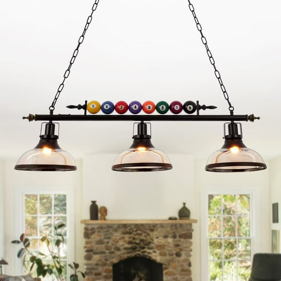 KPIBEST  3 Light Vintage Hanging Pool Table Chandelier with Clear Glass Lampshade, Special Billiard Decorative Chandelier for Game Room Kitchen Club