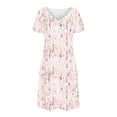 thumbnail image 4 of Pisexur Robes Femmes Belle Robe d'Été pour la Mode Féminine d'Été Imprimé à Manches Courtes Col en V Robe Décontractée Rose,2TG, 4 of 7