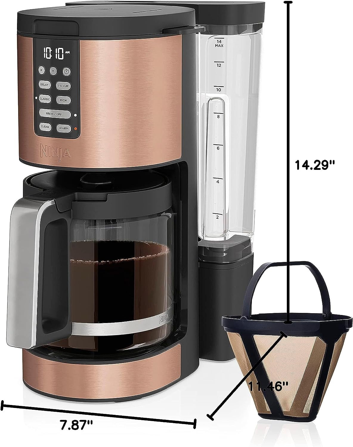Ninja CE251 12-Cup Programmable Coffee Brewer with Permanent Filter, 2 Brew  Styles Classic & Rich, Adjustable Warming Plate, 60 oz. Removable Water
