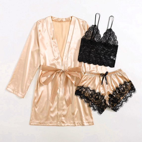 Sexy Lingerie For Women Satin Silk Pajamas Women Nightdress Lingerie Robes Underwear Sleepwear Sexy,Beige Women's Intimates L