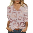 thumbnail image 2 of Offres jusqu'à 70 % de Réduction! Hauts d'Été pour Femmes Fashiopn 2024 Grande Taille Imprimé Décontracté Col en V Manches 3/4 Haut/chemise Cadeau pour Femmes en Solde, 2 of 5