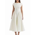 thumbnail image 2 of Women'S Corset Midi Dress Casual Flowy A Line Boat Neck Wedding Guest Dresses with Pockets Cream White L, 2 of 9