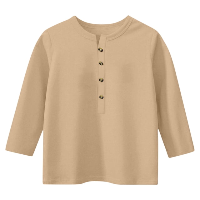 Plebaso Blouse à Manches Longues pour Enfants Filles Décontractée Boutonnée Hauts Garçons Col Rond Couleur Unie Chemises 4-13 Ans