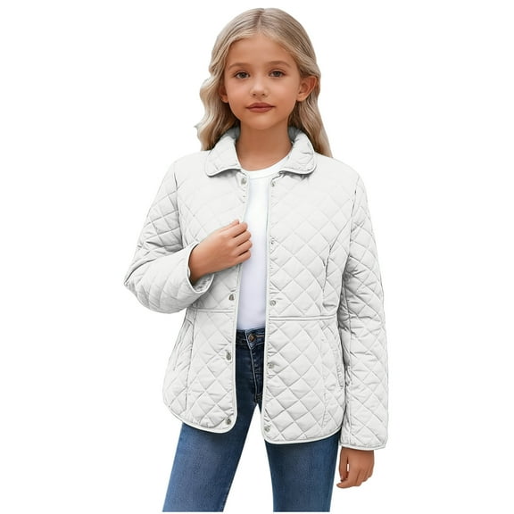 BFHHYA Boys Girls Lightweight Puffer Jacket Kids Button-Up Coat Lapel Casual Warm Outerwear with Pockets for Weekend Errands(5-14Y)