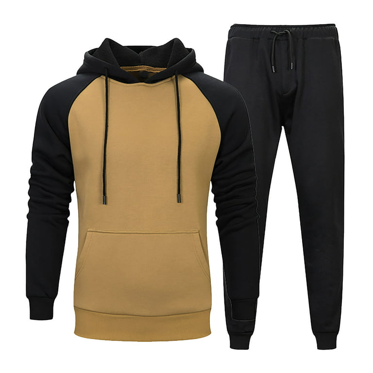 Men's Hooded Tracksuit Two Piece Pullover Thermal Elastic Sweatsuits  Fashion Patchwork Print Casual Sports Jogging Suits 