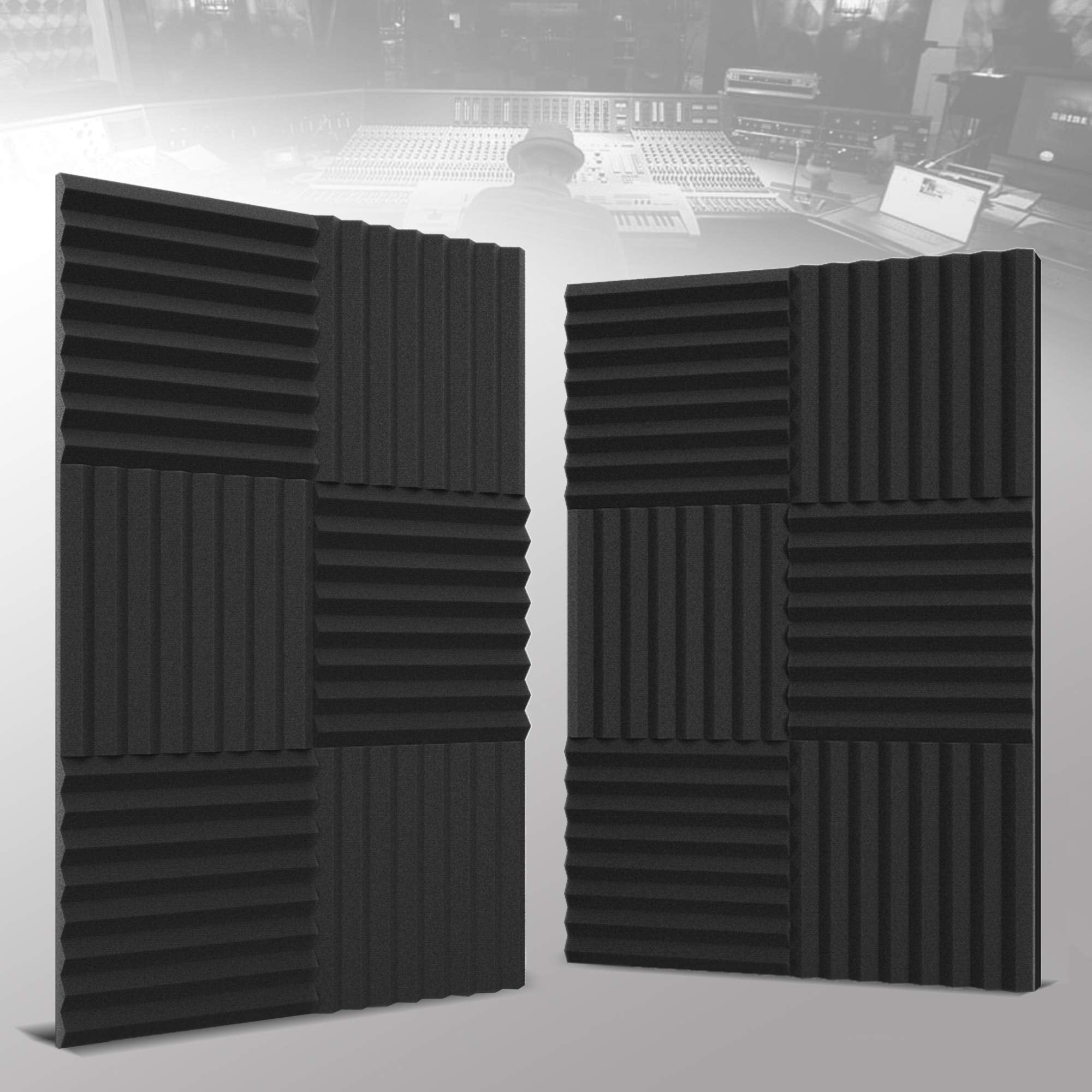 12 Pack Self-Adhesive Acoustic Panels 1 X 12 X 12 Inches - Acoustic Foam - Studio Foam Wedges - High Density Panels - Soundproof Wedges - Charcoal