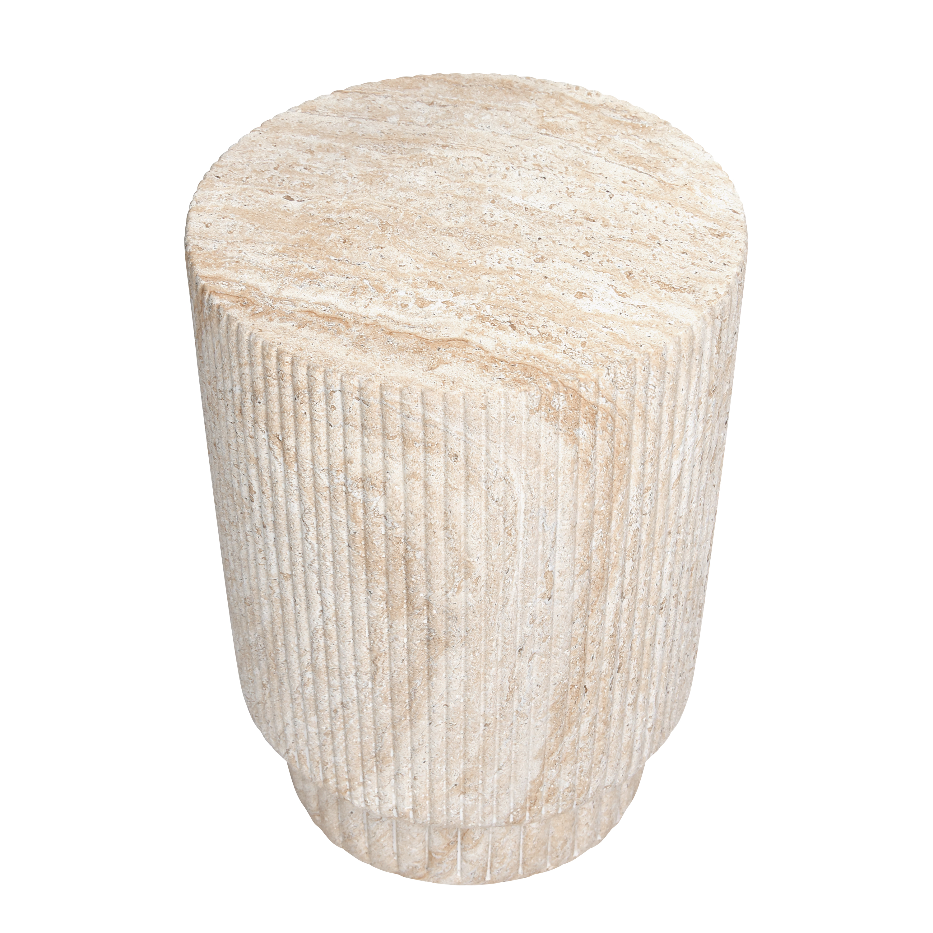 Column Travertine Stone Finish Italian Design MgO Side Accent Table