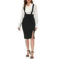 thumbnail image 2 of INSPIRE CHIC Women's High Waist Adjustable Strap Solid Pencil Suspender Skirt, 2 of 5