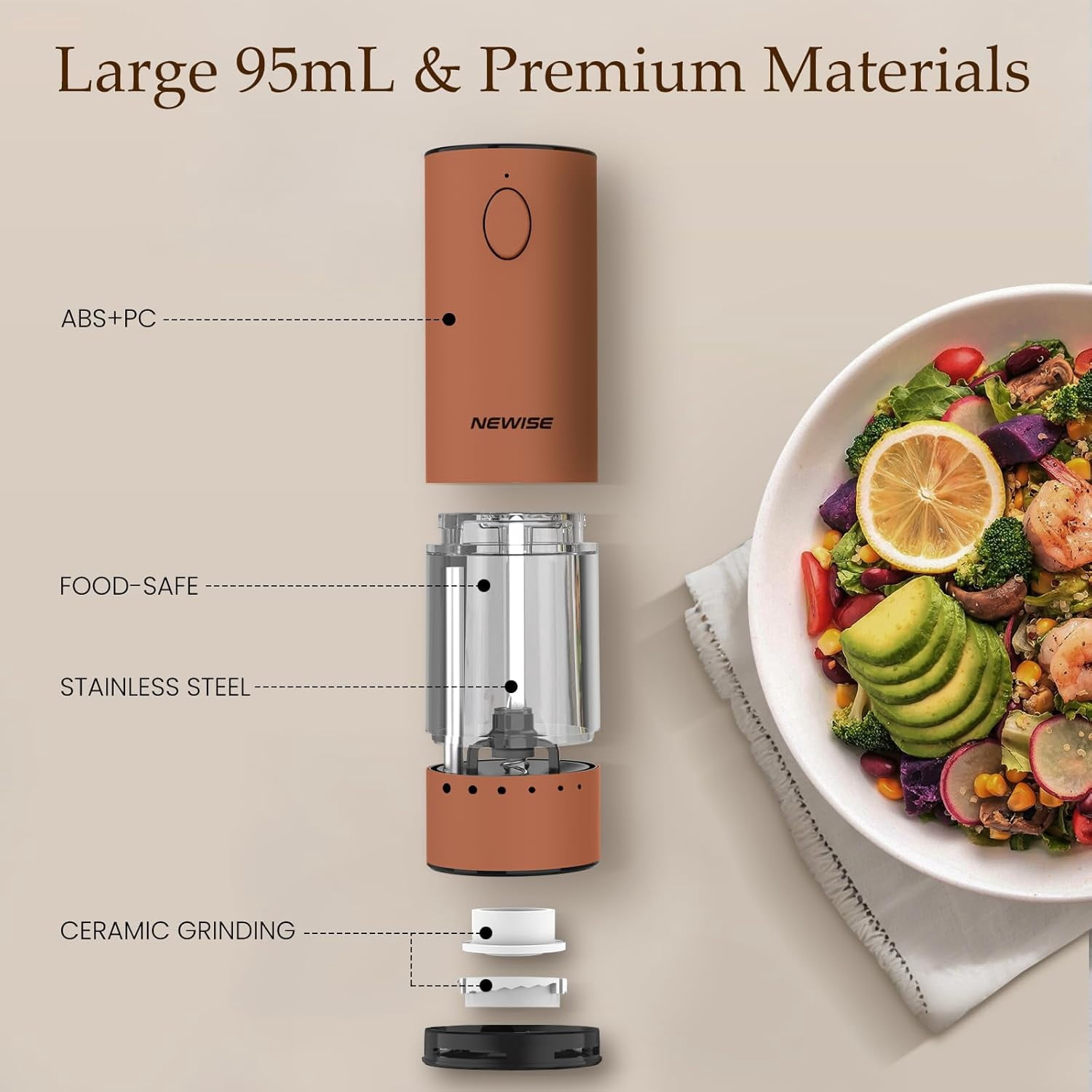 Electric Salt and Pepper Grinder Set with LED Lights, Rechargeable Automatic Mill, Adjustable Coarseness, Large Capacity for Kitchen