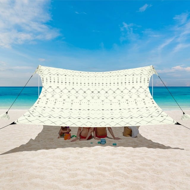 Carpa de playa BEW, parasol UPF 50+, 3 x 3 m, con sacos de arena y postes