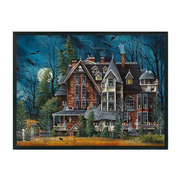 Cuadros Decorativos Bordado impreso con hilo de 11 quilates de punto de cruz completo de la casa embrujada de Halloween Ehuebsd embutido en tela