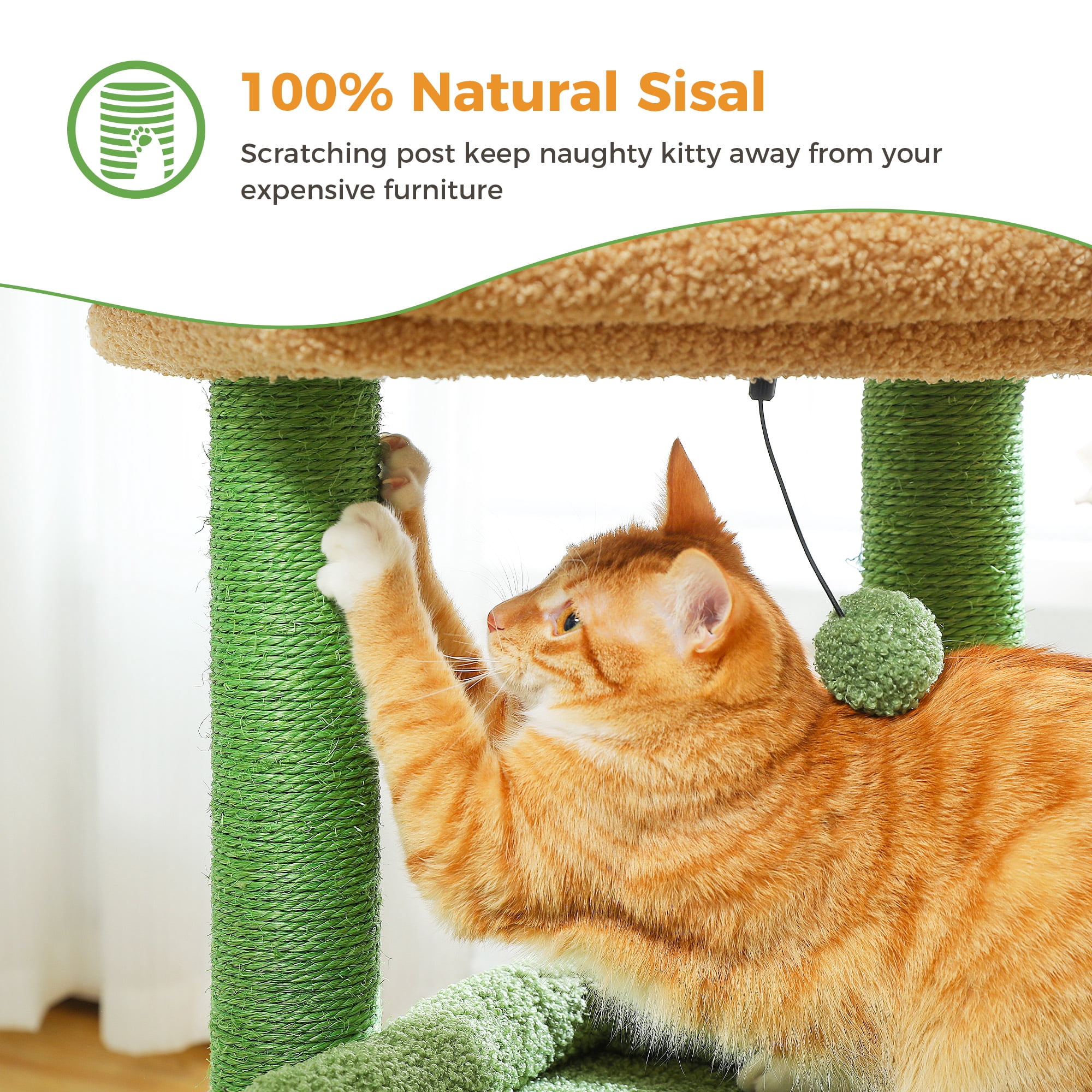 Pefilos 27" Cat Tree Tower for Indoor Cats with Scratching Posts, Climbing Cute Cat Condo, Cat Tree House, Green