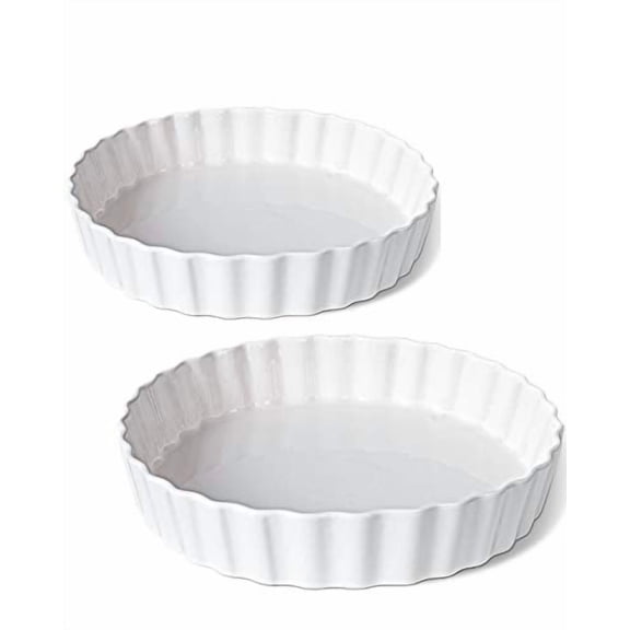 Delling 9.5 inch Ceramic Tart Pans, Quiche Baking Dish/Pie Pan, 2 pack, White