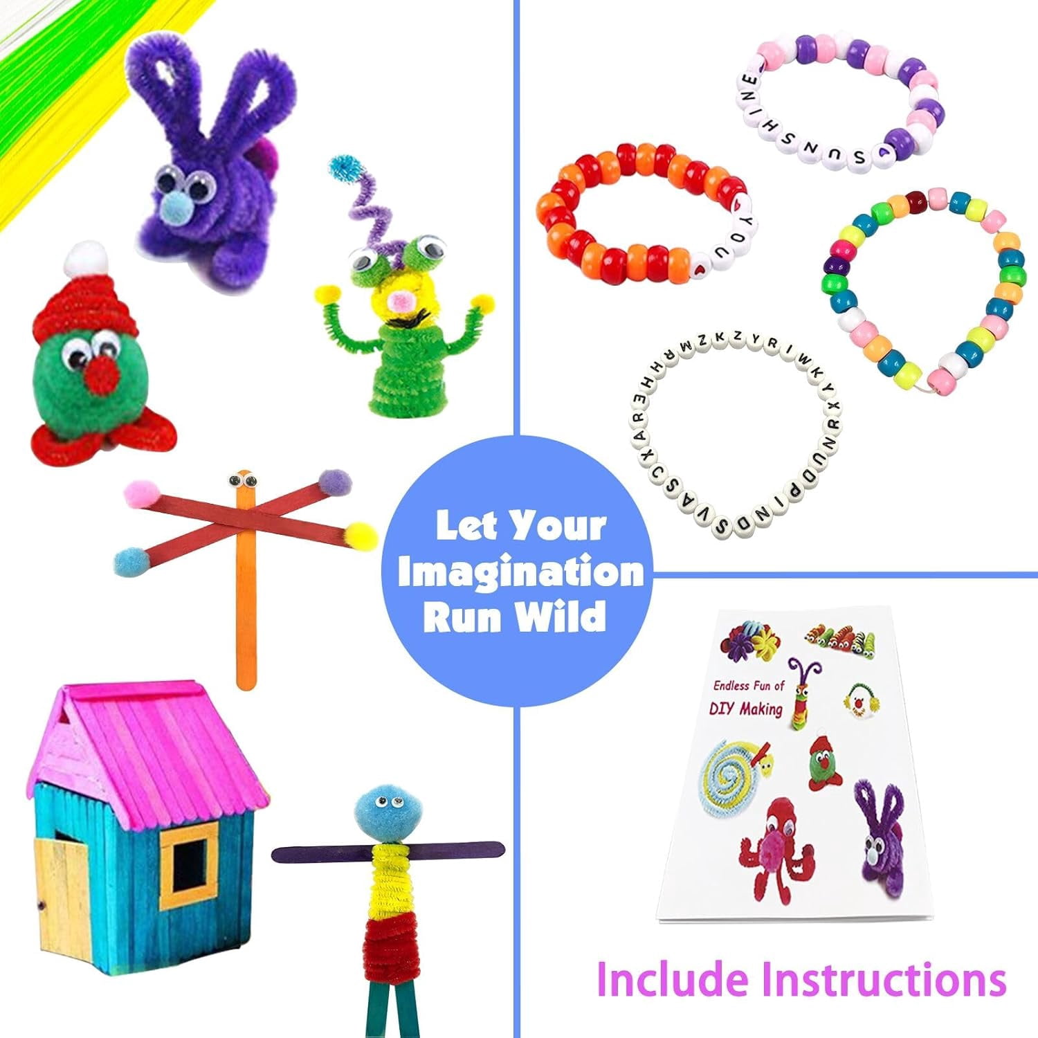 Arts and Crafts Supplies for Kids DIY Craft Kits Art Supplies Materials Kids Crafts Set with Pipe Cleaners Craft Box Preschool Homeschool Toys Gift for Boys and Girls Age 4 5 6 7 8