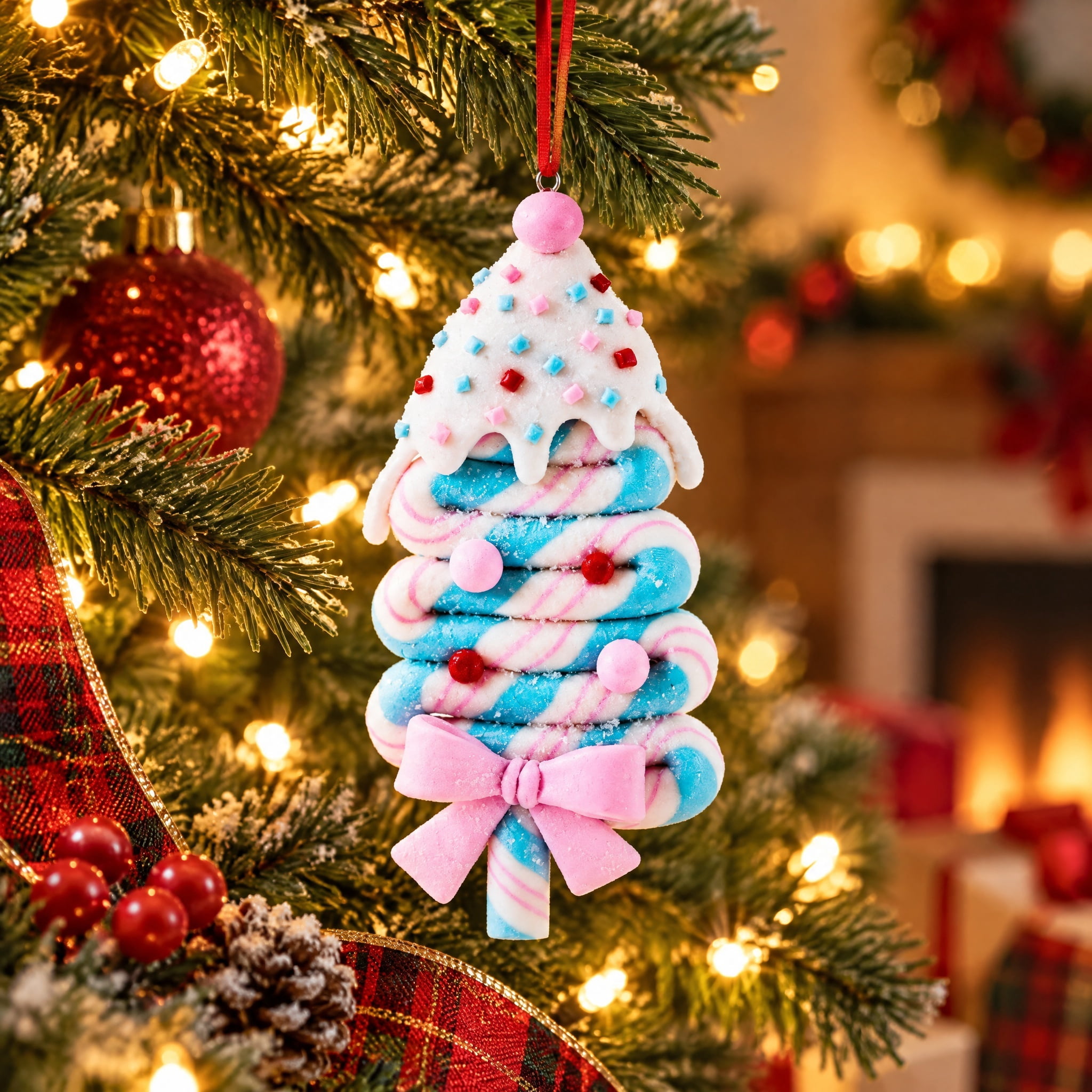 Multicolor Clay Dough Glitter Candy Tree Christmas Ornament, 6", by Holiday Time