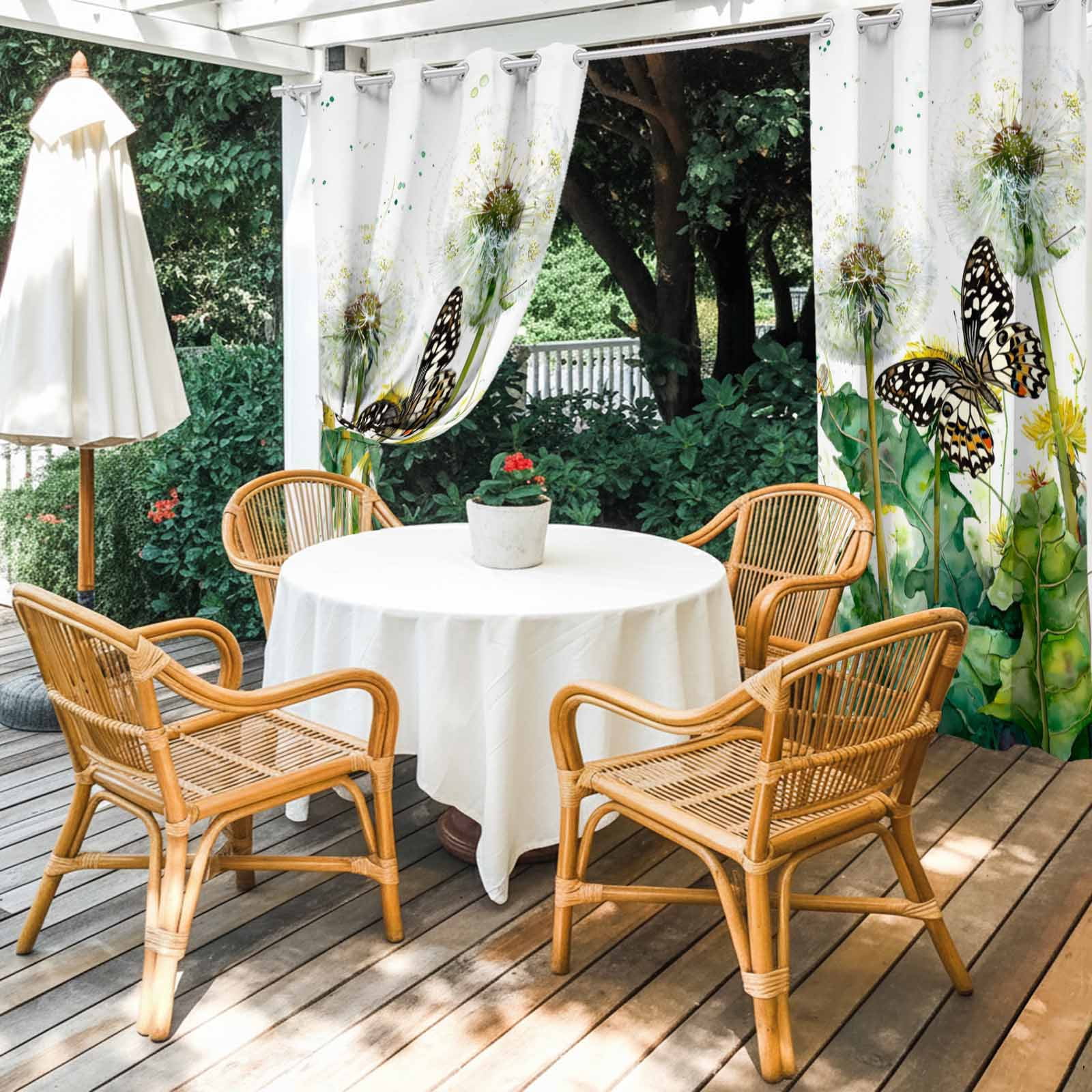 Dandelion Field Outdoor Curtains for Patio, Abstract Yellow Flower Monarch Butterfly Botanical Sunshade Privacy Drapes Grommet Waterproof Outside Curtains for Porch/Cabana/Balcony 54"x 108", 1 Panel