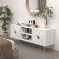 thumbnail image 4 of HLR TV Stand for 65/70/75 inch TV, Entertainment Center with Storage Cabinets and Embossed Pattern Doors, Mid Century Modern Media TV Console Table for Living Room Bedroom, 4 of 6