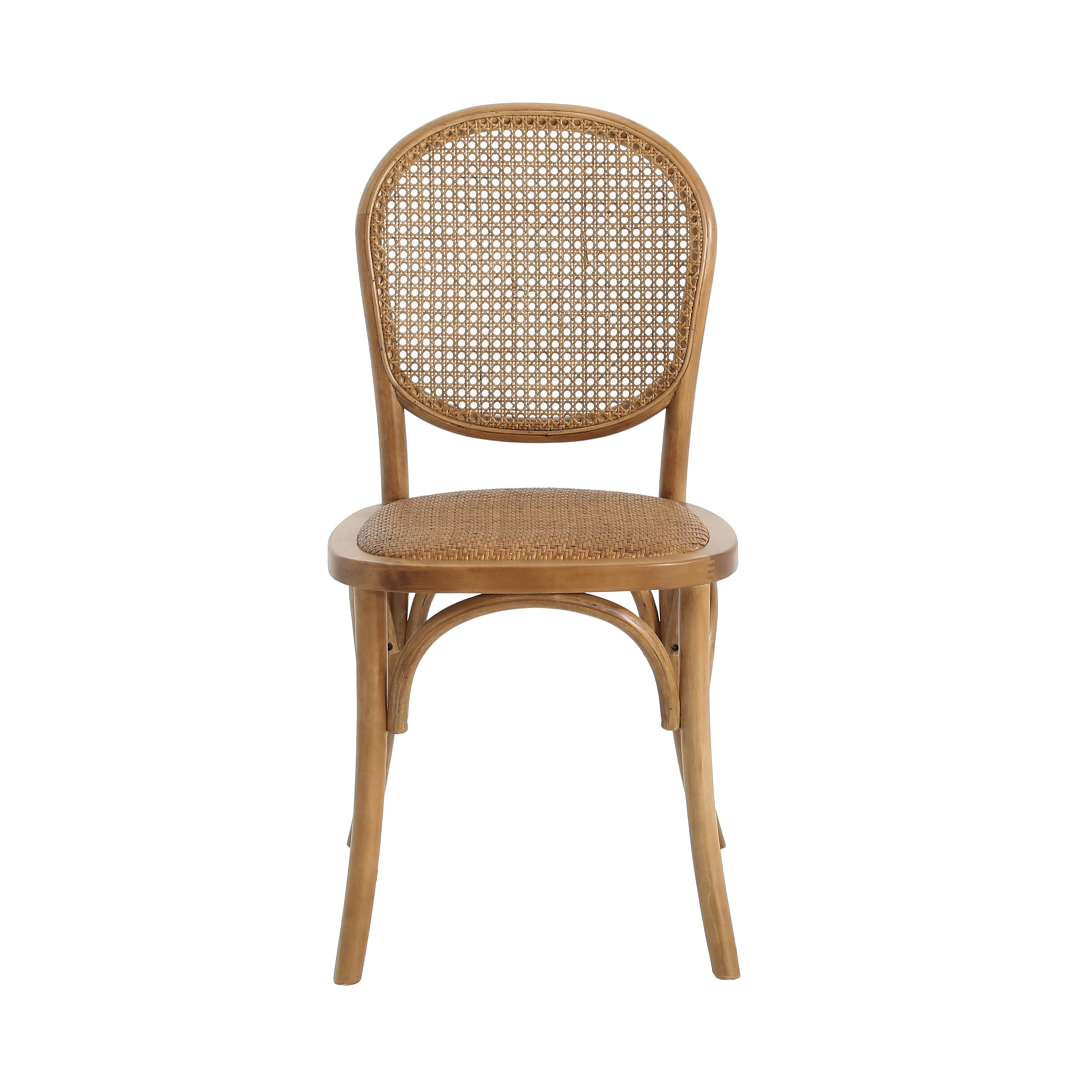 Jints Wood Dining Chair with Cane Rattan Wood Webbing, Natural, Set of 2