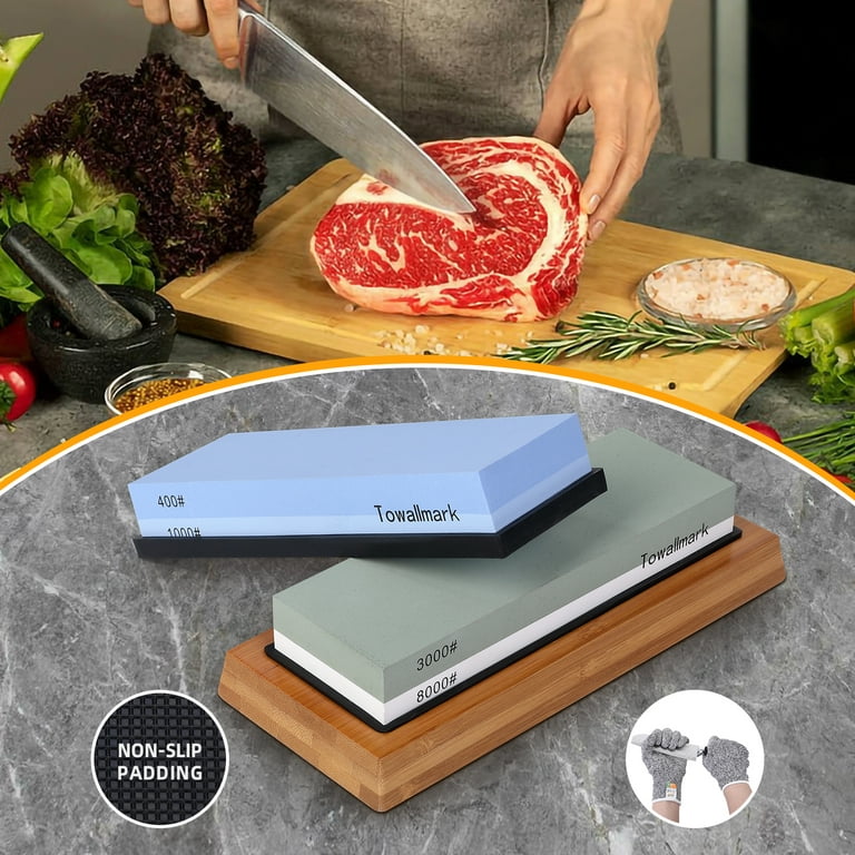 EastVita Knife Sharpening Stone Kit 4 Side Grit 400/1000 3000/8000, 9 Pack  Professional Complete Kitchen Whetstone Set with Anti-Cut Gloves,  Flattening Stone 