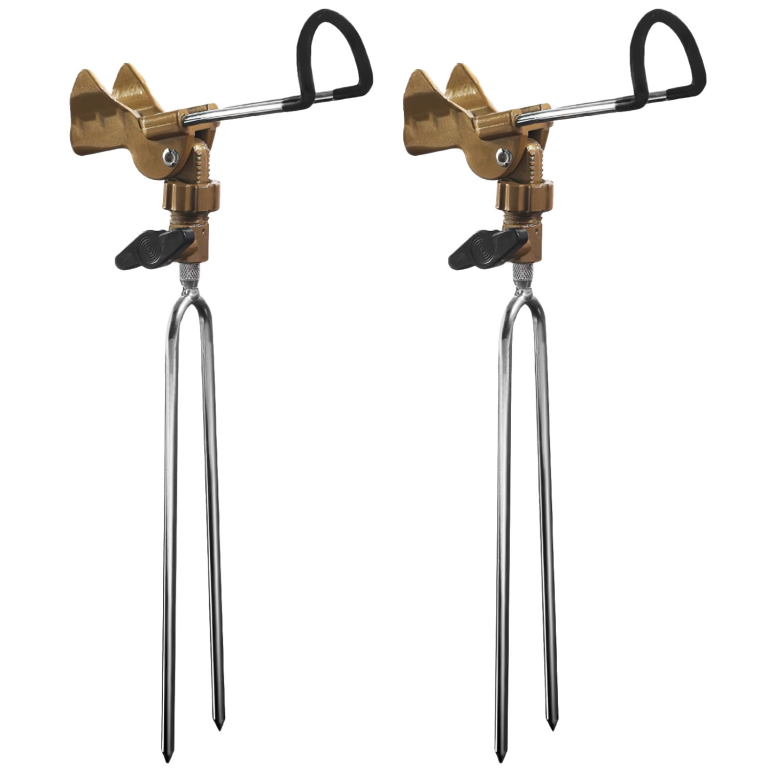 2 Pcs Metal Fishing Rod Holders for Bank Fishing Adjustable Angle Pole Stand Stainless Steel Dual Pointed Stakes Heavy Ground Insert Support