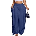 thumbnail image 2 of Drawstring Cotton Linen Pants for Women, High Waist Wide Leg Harem Trousers with Pockets - Breathable Loose Fit Boho Palazzo Pants Royal Blue M, 2 of 5