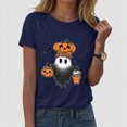 thumbnail image 2 of TOWED22 Halloween Shirts for Women Cute Ghost Shirt Fall Pumpkin Tshirt Crew Neck Graphic Tees Casual Short Sleeve Tops(Navy,3XL), 2 of 5