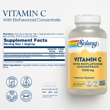 ビタミンC バイオフラボノイド 1000mg 250粒 ベジタブルカプセル Solaray（ソラレー） ビタミンC ポリフェノール 健康