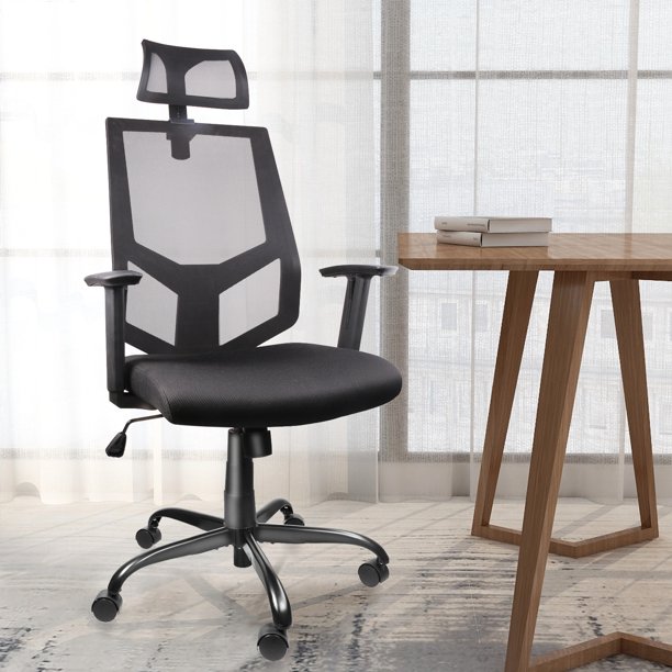 Ergonomic Office Chair Adjustable Headrest Mesh Office Chair Black Walmart Com Walmart Com