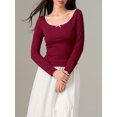 thumbnail image 3 of Gupgi Women Long Sleeve Crop Top Lace Trim Top Spring Slim Fit Basic Tops, 3 of 8