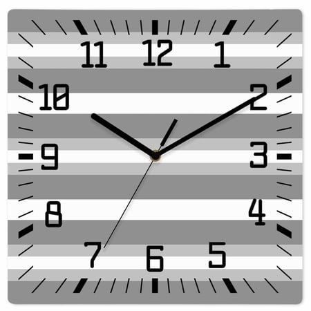 Wall Clock Gray Stripe Operated Square Clocks Wooden Silent Non-Ticking Wallclock 12 Inch Grey Simple Striped Wood Wall Clock for Living Room Bedroom Office Shool Home Decor