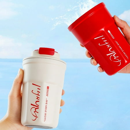 

Yesbay 390ml Vacuum Flask Heat Resistant Good Grip Stainless Steel Letters Print Coffee Mug Travel Supplies