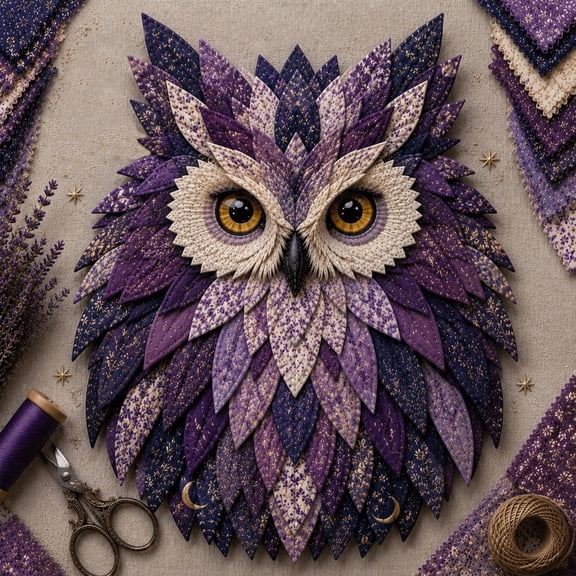 QIUXUJ - Fabric Owl Wall Art DIY Kit, Quilted Patchwork Hanging Decor Set for Beginners, Complete Sewing Craft Supplies for Home Wall Decor, Halloween Holiday Gift (A)