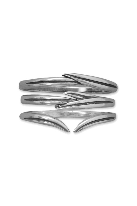 Set of Three Stacked Rings Rosemary Sprig Design Sterling Silver