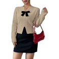 thumbnail image 1 of Suéter de Mujer con Cuello en V, Larga y Lunares, con Detalles de Lazo Ideal para Uso Casual y Elegante en Exteriores Caqui M, 1 of 9