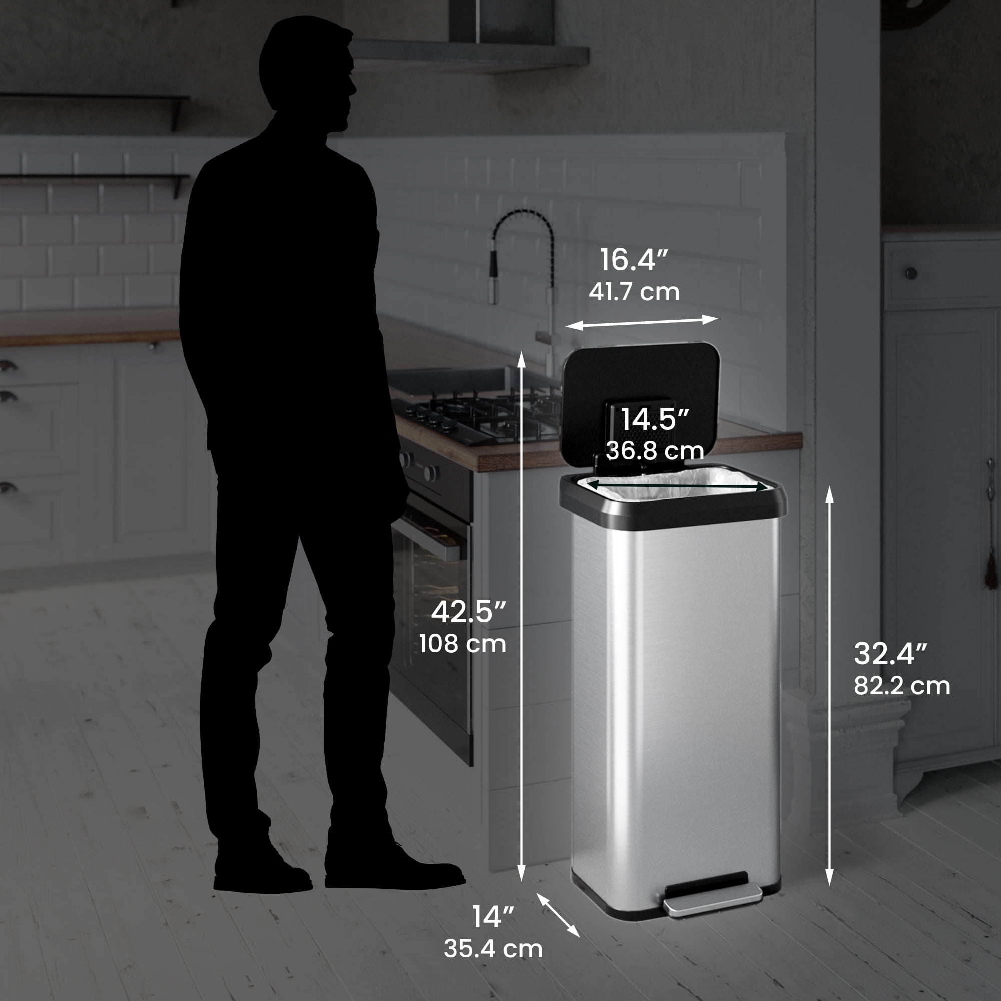 iTouchless 20 Gal SoftStep Stainless Steel Step Kitchen Trash Can with AbsorbX Odor Filter Brushed Silver.=