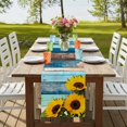 thumbnail image 4 of Table Runners 70 Inches Long Dress Scarves, Spring Sunflowers Farmhouse Coffee/Dining/Kitchen Table Decor, Holiday Table Runner, Yellow Floral Turquoise Farmhouse Wood Grain 13x70 Inch, 4 of 9