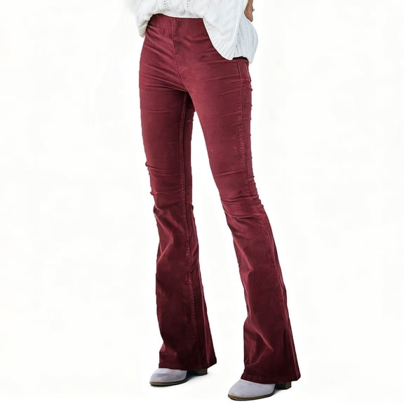 Women's Corduroy Bottom Pants with Elastic Waist, Flared Trousers for Fall & Autumn