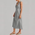 thumbnail image 6 of QUNYINEY Cotton Linen Womens Summer Dresses Casual Midi Sleeveless Solid Sundress Loose Fit with Pockets V Neck A Line Dresses, 6 of 6
