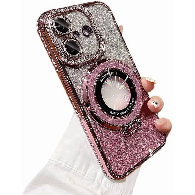Bling Glitter Phone Case Compatible with iPhone 16 Plus, Kickstand Camera Lens Protector Soft Cover Sparkling Rhinestone Case