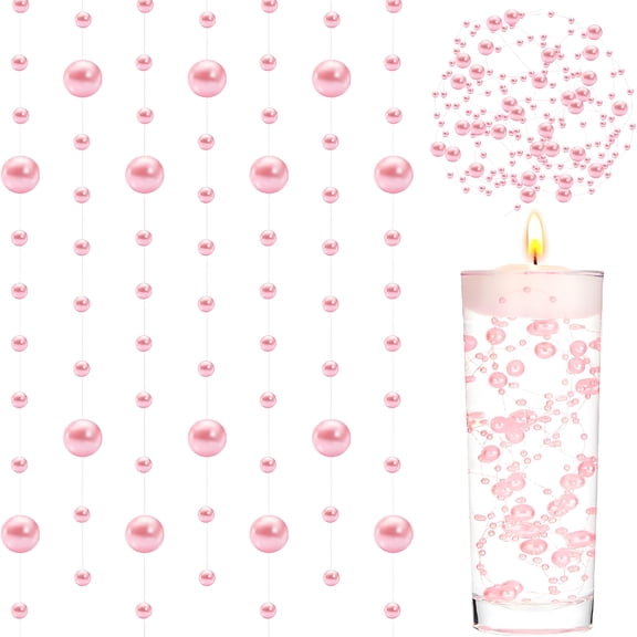 XIBUFE 24 Pcs Artificial Pearl String for Floating Candle Faux Pearls Beads String Garland Centerpiece Decoration for Vases Filler Wedding Spring Holiday Party Decor(Pink)