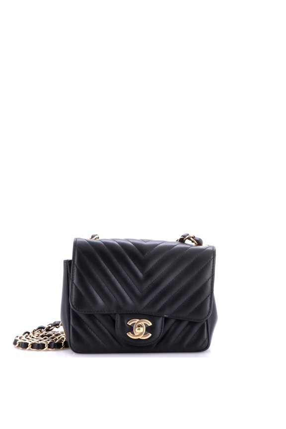 Pre-Owned Square Classic Single Flap Bag Chevron Lambskin Mini By Rebag