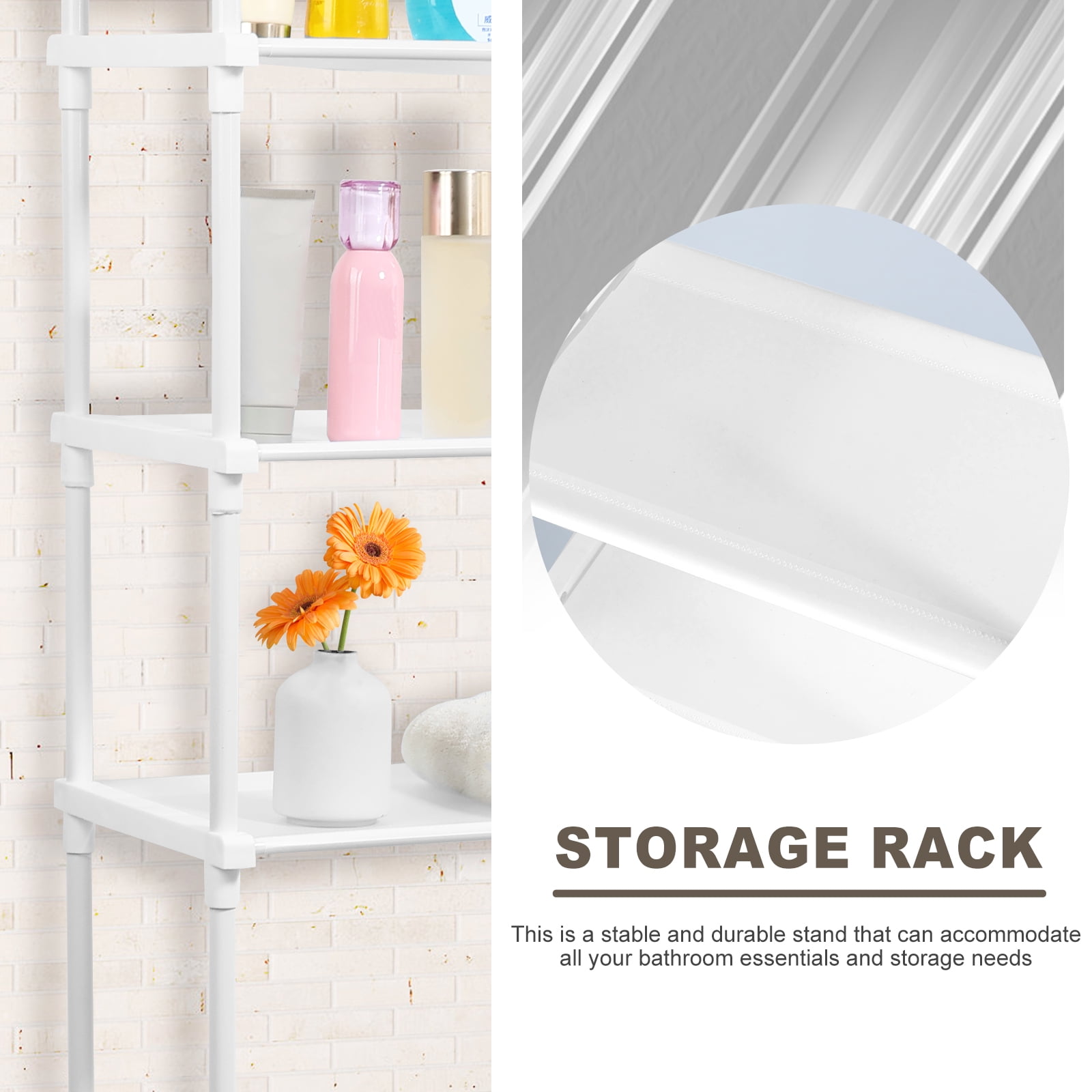 Dznils Over the Toilet Storage Shelf, 3-Tier Steel Bathroom Storage Organizer Space Saver, White