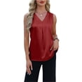 thumbnail image 6 of Womens Tops Dressy Casual V Neck Silk Satin Tank Tops Business Sleeveless Shirts 2026 Summer Pleated Work Blouses Apricot Red XL, 6 of 6