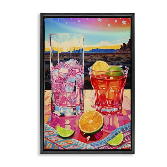 Stupell Industries Cocktails at Sunset View Food & Beverage Painting Black Floater Framed Canvas Art Print Wall Art, 17 x 25