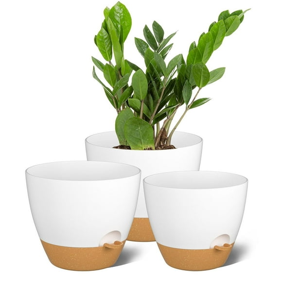 Ensembles de Pots pour Plantes, Jardinières Auto-Arrosantes avec Trous de Drainage et Soucoupes pour Plantes d'Intérieur et d'Extérieur, Pots de Fleurs en Plastique pour Maison, Cuisine, Fenêtre, Jardin (, )