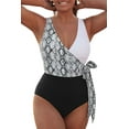 thumbnail image 2 of Women's One Piece Swimsuit Wrap Color Block Tie Side Bathing Suit, Skin Texture L, 2 of 6