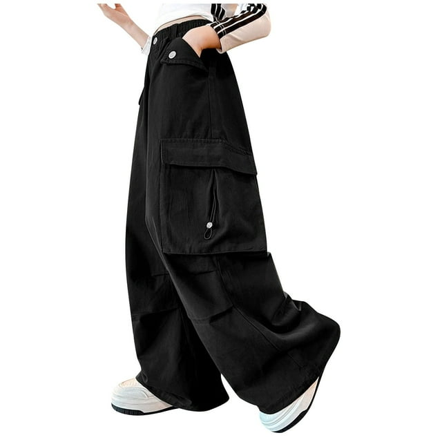 Odeerbi 5-16 Años Niños Niñas Cargo Pantalones Deportes Pantalones Baggy Pantalones de Trabajo Sueltos de Color Sólido de Primavera Con Múltiples Bolsillos