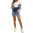 thumbnail image 2 of INSPIRE CHIC Women's Maternity Denim Over Belly Adjustable High Waist Summer Casual with Pockets Jeans Pregnancy Shorts L Blue, 2 of 6