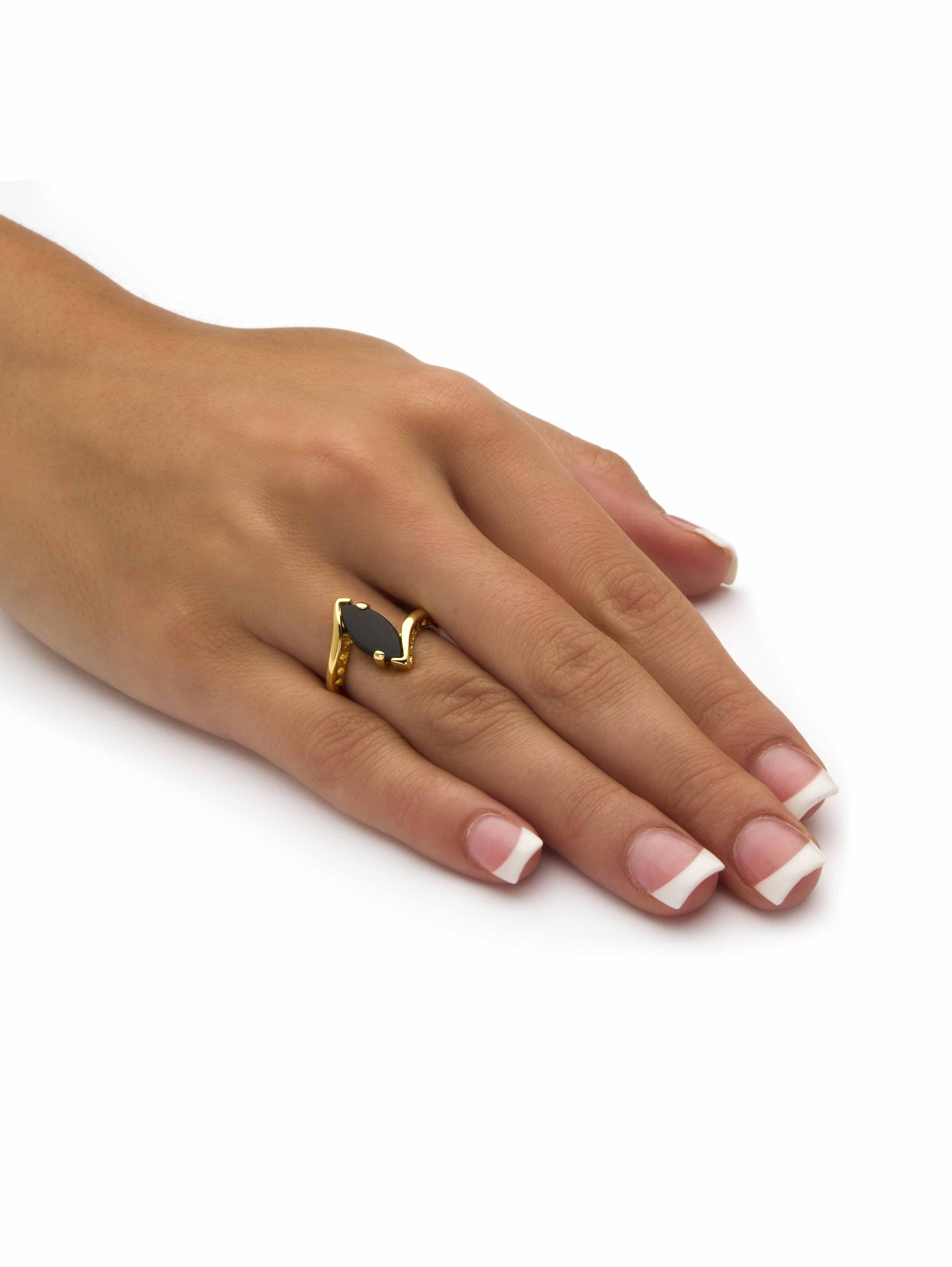 PalmBeach Jewelry Marquise Shaped Genuine Onyx 18k Yellow Gold Plated or Sterling Silver Bypass Ring